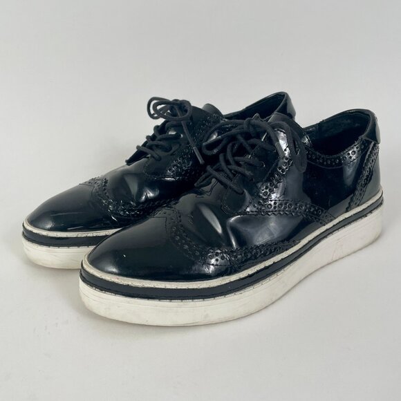 Wishbone Diana Black Patent Leather Lace Up Brogue Oxford Shoes, Size 8 - Picture 1 of 11